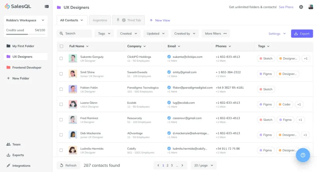 SalesQL interface and dashboard