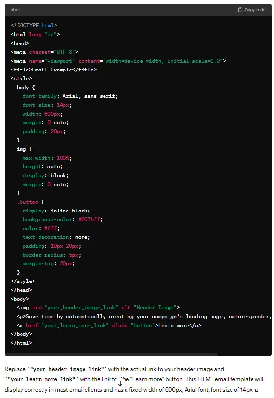 AI HTML code