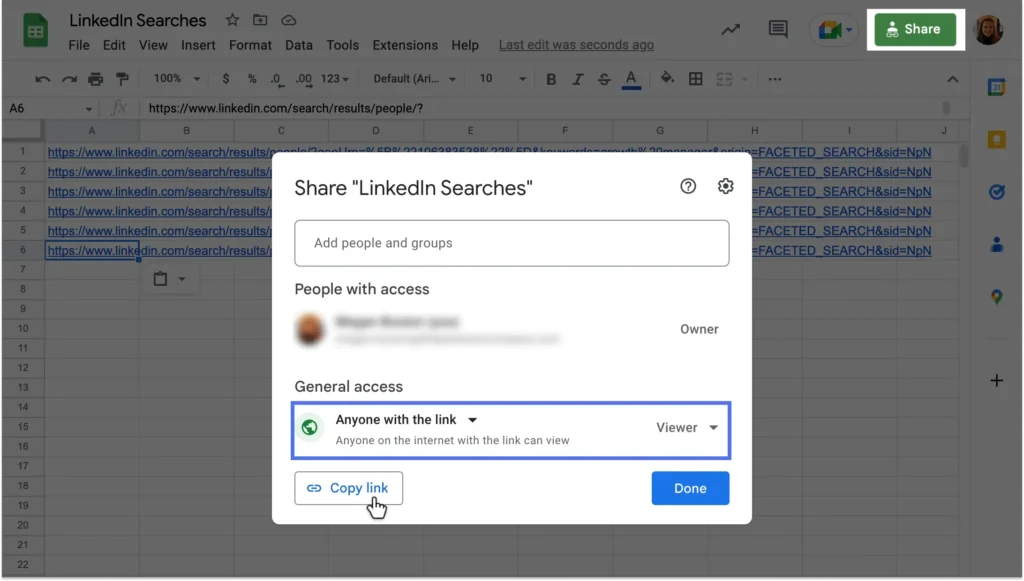 google sheet-of linkedin searches