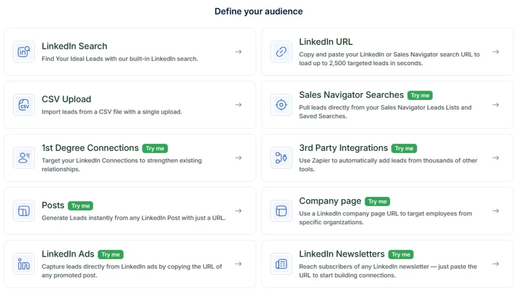 Defining LinkedIn target audience in Meet Alfred