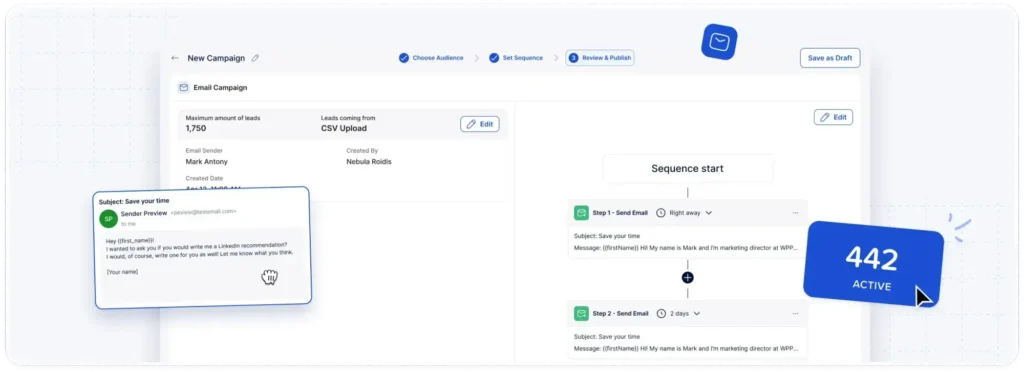 Email automation interface in Meet Alfred