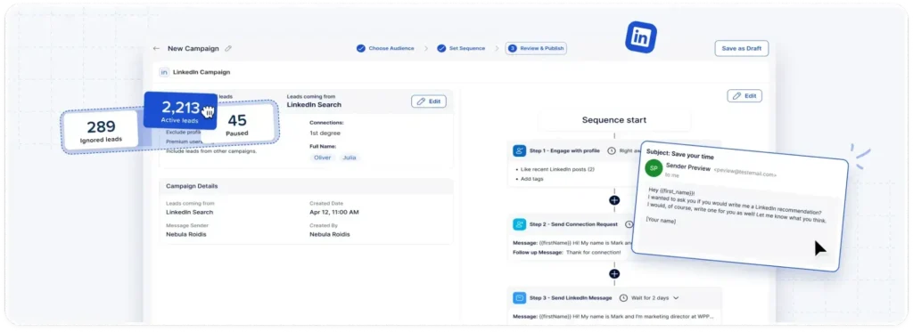 LinkedIn automation tools in Meet Alfred dashboard